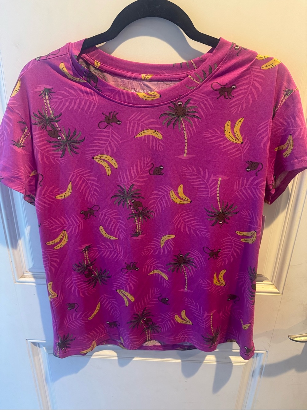 Joyspun, Women's Tropical Palm & Banana Print Tee - Pink